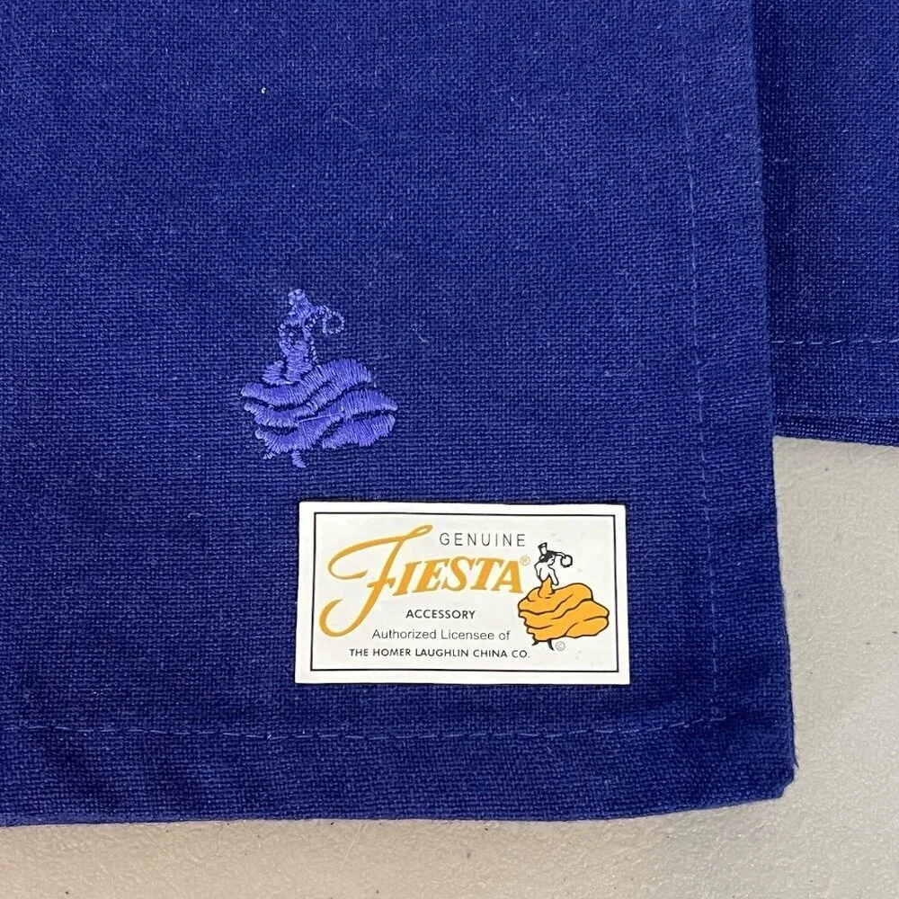 Fiesta Cloth Napkins Set of 2 Blue NWOT Solid with Logo Fiestaware